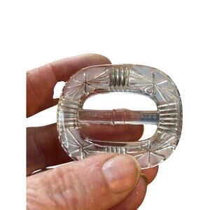 Vintage Czech Pressed Glass Buckle Clear Art Deco Czechoslovakia Belt Buckle